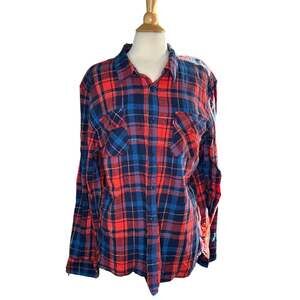 Blue Red Plaid Levi’s Button Down Long Sleeve Bright Fun Casual Professional C10